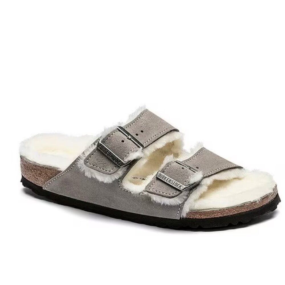 Birkenstock Women's Arizona Suede Shearling Slide Sandals 37